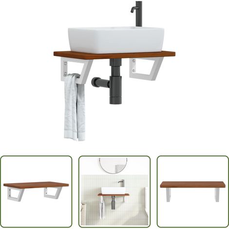 vidaXL Support d'étagère - Étagère de vasque murale acier et bois de chêne massif (1/5)