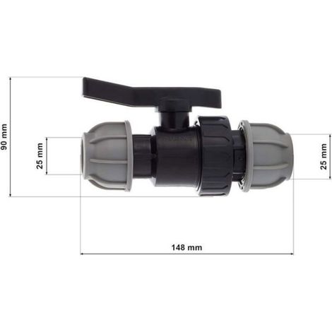 Raccord Mdpe - Manchon 25x25 Mm - Vanne À Bille Intégrée - Raccord À Compression - Pression Max 10 Bar (1/5)