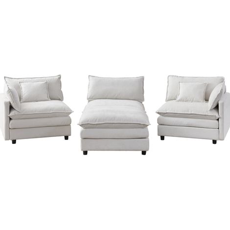 Modulares L-Form Ecksofa 3-Sitzer mit Hocker aus beigem Chenille 267x154x85 cm MODENUIT (1/5)