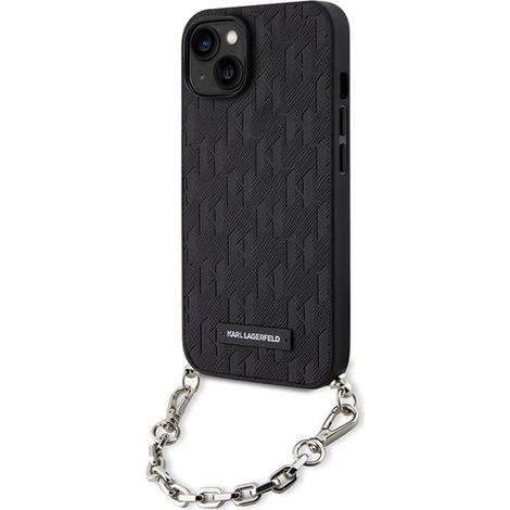 Karl Lagerfeld KLHCP14SSACKLHPK iPhone 14 / 15 / 13 6,1" schwarze/schwarze Hartschalen-Hülle mit Saffiano-Monogramm-Kette (1/5)