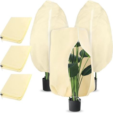 Voile d'hivernage pour plantes d'extérieur, 3 pièces, 100 x 80 cm, 70 g/m², indéchirable, réutilisable, avec fermeture éclair, beige, pour palmiers (1/3)