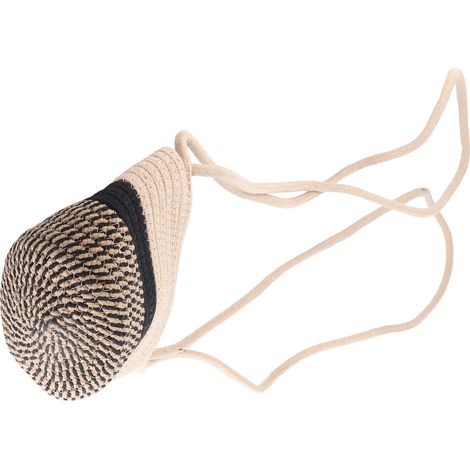 Panier suspendu en paille tressée, rotin et corde de chanvre tressée, panier suspendu, pot de fleurs, panier à fleurs pour plante verte en pot, chanvre noir (1/5)