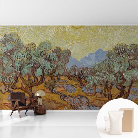 Tapete Vliestapete mit Kleber Wandtapete modern - Tapete mit Motiv - Tapete Schlafzimmer Olivenbäume 416x254 cm (1/5)