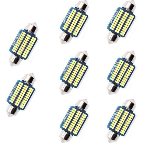 Ampoule LED voiture,8pc,36mm,500 lumens,3 watts lumens,30MSD,12 V Eclairage intérieur à LED,LED voiture,C5W LED,Xénon,Plug and Play,Plafonnier de voiture à LED,Blanc (1/4)