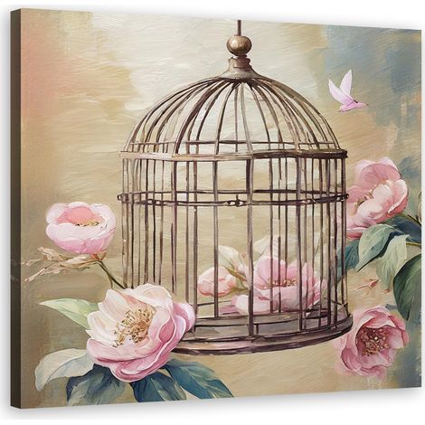 Tableau déco Shabby Chic aquarelle fleurs 40x40 (1/5)