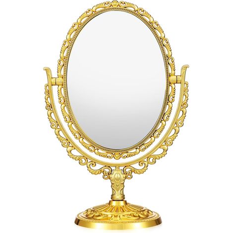 Miroir de Table Miroir cosmétique Vintage doré Antique de Bureau de Maquillage de Table de Maquillage sur Support Petit (1/5)