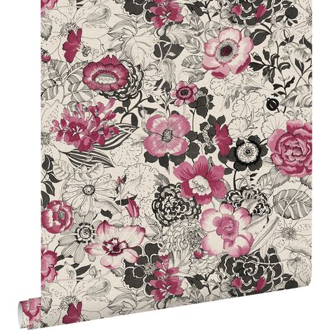 papier peint fleurs rouge foncé et beige - ESTAhome