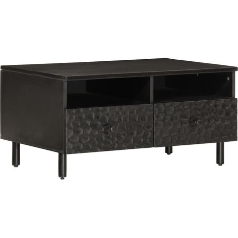 Table basse avec tiroirs design moderne et contemporain 80 x 54 x 40 cm bois massif de manguier noir et fer DEC039780