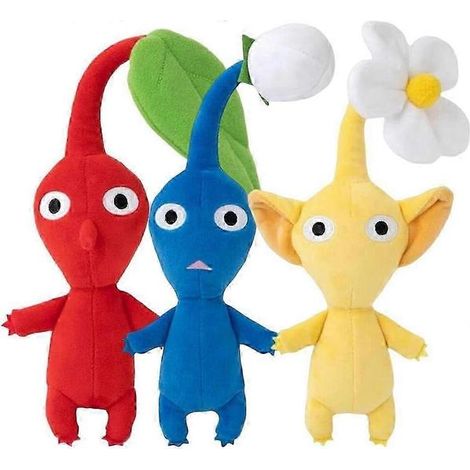 Nouvelles peluches Pikmin Lot de 3 peluches Pikmin rouges, bleues et jaunes, cadeau idéal pour les fans du jeu Adorables peluches pour enfants (garçons et filles)