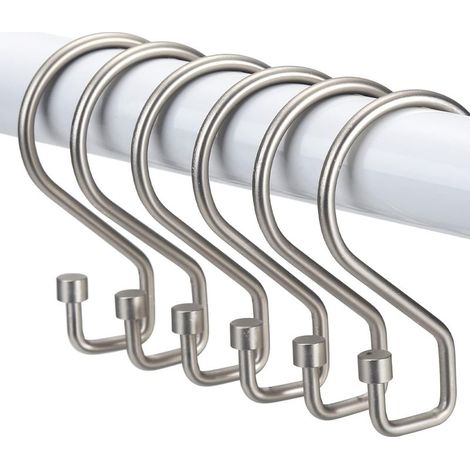Anneaux Rideaux Douche, Lot de 12 Crochets en Forme de S Antirouille, Crochets Polyvalents pour Rideaux de Douche, Ustensiles de Cuisine, Vêtements, Serviettes (Nickel Mat) (1/5)