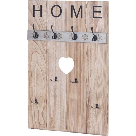 Wandgarderobe HHG-913 Home, Garderobenpaneel Garderobe, Shabby-Look Vintage, 8 Haken 91x60cm naturbraun