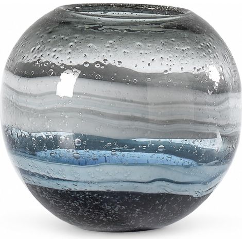 Vase sphérique en Verre Fait à la Main pour décoration d'intérieur, Salon et Bureau à Domicile, Bleu (1/5)