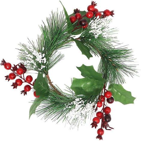 Weihnachtskranz in Kreisform mit Kerze, künstlichen Beeren und Tannennadeln (5 Stück) (1/5)