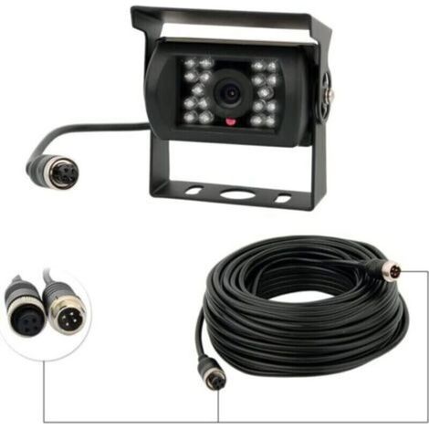 Caméra de recul 12 V-24 V 4 broches avec 18 LED IR, vision nocturne étanche, câble 4 broches pour voiture/bus/camion/remorque/caravane/camping-car