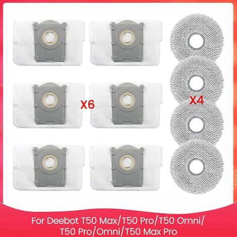 Kit d'accessoires pour aspirateur Ecovacs Deebot T50 Max, T50 Pro, T50 Omni : lingettes de nettoyage, sacs à poussière.