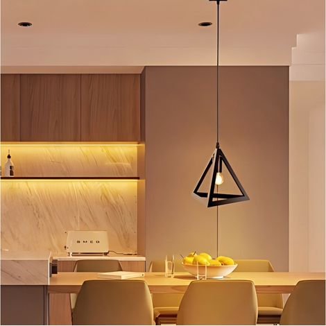 Suspension Forme Triangle Fer Noir - Douille E27 - Sans Ampoule - Style Industriel (1/3)