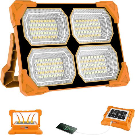 Solar rechargeable LED spotlight, portable USB spotlight, work light, flashlight, outdoor light for camping, emergencies, and gardens