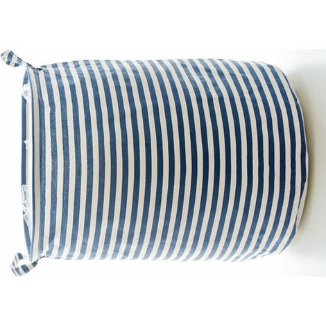 Panier à linge sale en coton et lin, seau de rangement imperméable, multicolore à rayures bleues (1/5)