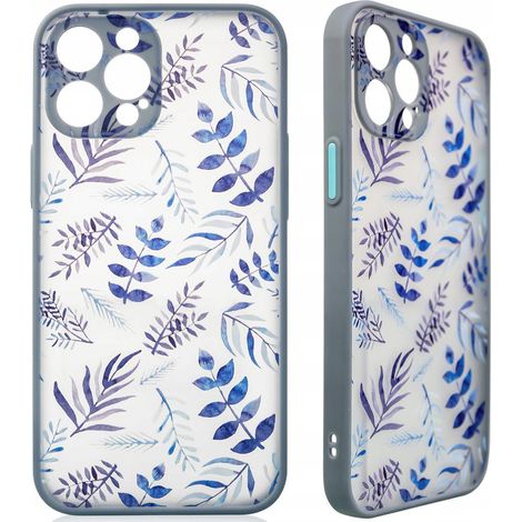 Custodia di design per iPhone 12 Pro Max con motivo floreale, colore blu scuro. (1/5)