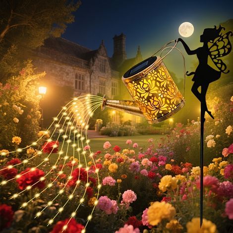Lampe arrosoir solaire, lampe décorative de jardin en métal en forme de fée, lumière d'ambiance extérieure, blanc chaud. (1/5)