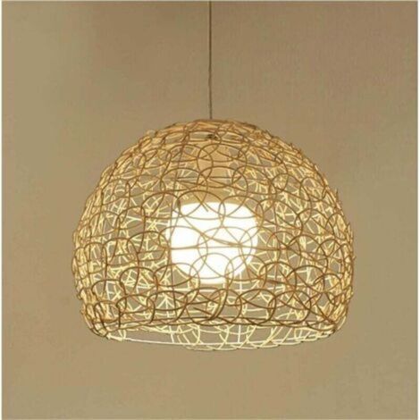 Plafonnier en rotin, suspension sphérique tissée à la main, plafonnier en rotin indonésien creux de style rural, lustre rustique pour bar, café, loft, restaurant, salon, chambre (1/4)