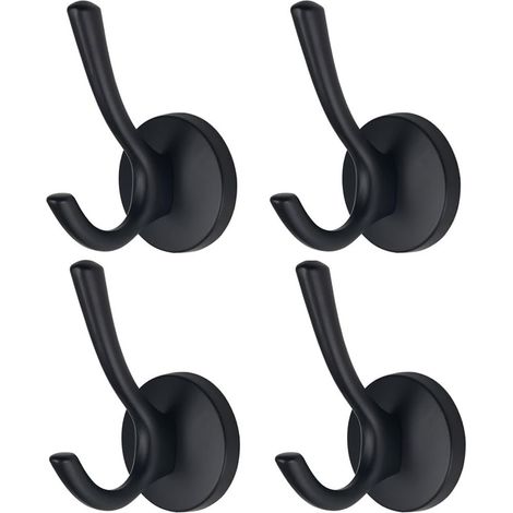 Lot de 4 crochets muraux doubles pour peignoirs et serviettes, haute performance, noir mat (1/5)