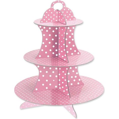 Trade Shop - ALZATINA STAND ROSA IN POIS IN CARTONE CARTA 3 SUPPORT PLAS FÜR MUFFIN DOLCI -