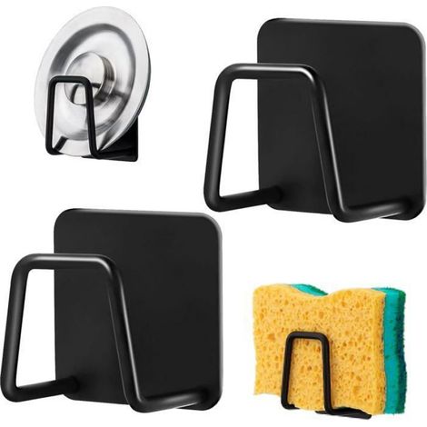 Porte Éponge - Acier Inoxydable 304 - Auto-Adhésif Sans Perçage - Pour Évier Cuisine Rangement Éponges - 2 Pièces (1/5)