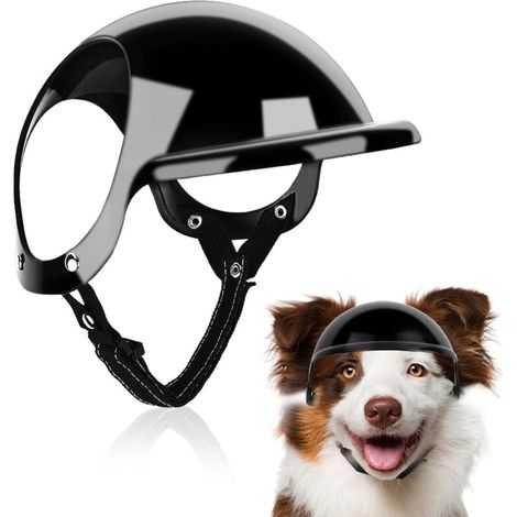 Casque de sécurité pour chien, casque avec trous pour les oreilles et sangles réglables, adapté aux petits chiens pour les promenades en extérieur (taille S, noir) (1/4)