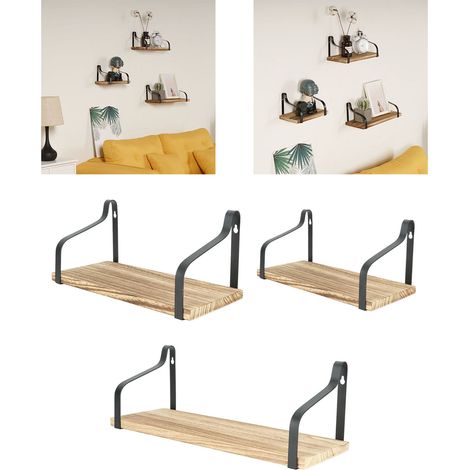 Étagère de rangement en fer et bois en 3 parties, étagère murale en fer à plusieurs niveaux (1/5)