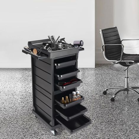 Chariot de coiffure à roulettes, chariot roulant premium à 7 niveaux avec rangement intégré et 6 tiroirs, pour coiffeur. (1/5)
