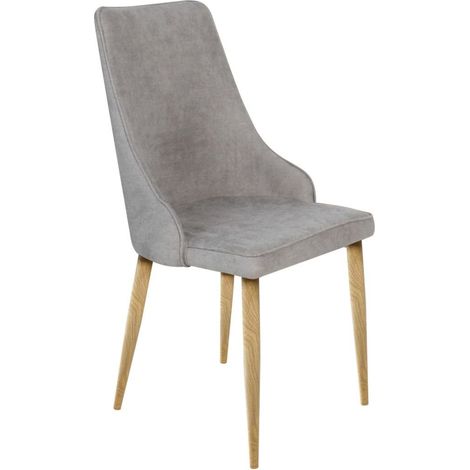 Home Heavenly® - Pack 4 sillas comedor BERGEN. Elegante silla con respaldo envolvente tela antimanchas. Patas metal acabado robl Color: Gris (1/5)