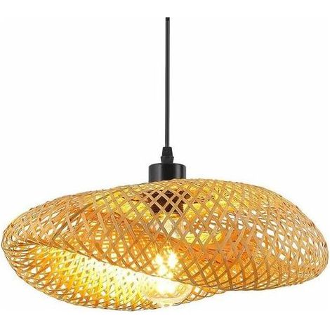 Luminaire Plafonnier RéTro,Chapeau Bambou Suspension Rotin 40Cm Tissage Plafonnier Salle De Bain E27 CréAtivité éClairage De Plafond Pour Salle À Manger Salon Restaurant--TRIMEC (1/4)