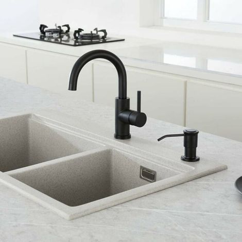 Distributeur Savon Encastrable Évier 500ml, Rallonge 1m Recharge Haut, Noir Cuisine Moderne (1/4)