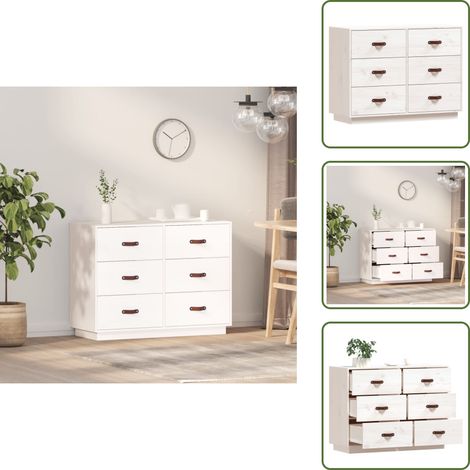 The Living Store Credenza Bianca 100x40x75 cm in Legno Massello di Pino - Credenza in pino