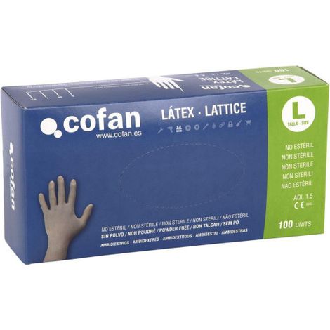 Caja de 100 guantes de látex Sin Polvo Muy Resistentes 100 % de látex en Varias Medidas - L