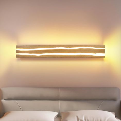 Applique Murale Interieur Lampe Murale Chambre en Bois - 3000K LED Blanc Chaud 8W Rotative Lampe de Nuit Couloir avec Interrupteur Luminaires Intérieur pour Bar Escalier Café Salon 50CM (1/5)
