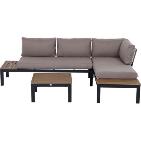 Ensemble de mobilier de jardin pour 3 personnes avec table d'appoint, canapé avec coussins, extérieur, structure aluminium, 164 × 74 × 69 cm (1/5)