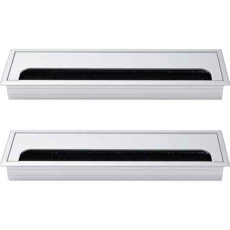 Lot de 2 passe-câbles de bureau argentés 280 x 80 mm, cache-trous pour bureau, cache-trous métallique pour bureau d'ordinateur, cache-trous rectangulaire en alliage d'aluminium pour l'organisation des (1/2)