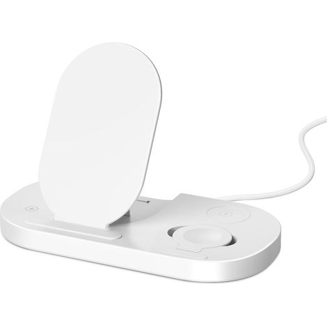 3-in-1-Teleportationskabel, faltbare kabellose Ladestation, Touch-Control, LED-Anzeige, Display für Smartphones, Uhrentasten, Weiß