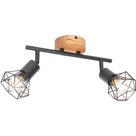 QAZQA Foco negro con madera giratorio e inclinable 2-luces - Mosh