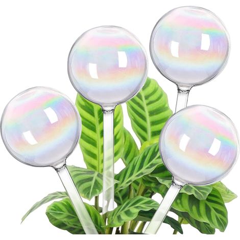 Lot de 4 globes d'arrosage pour plantes, inserts irisés à arrosage automatique, dispositifs d'arrosage en verre pour plantes d'intérieur et d'extérieur. (1/5)