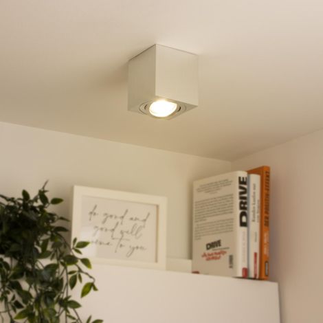 Eckiger Aufbaustrahler schwenkbar Deckenbeleuchtung - Farbe: Alu-gebürstet - LED Leuchtmittel: GU10 5W Warmweiß 230V 40° (1/5)