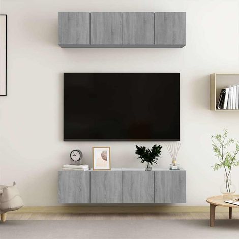 vidaXL Muebles TV de pared 4 uds contrachapada gris Sonoma 60x30x30 cm (1/5)