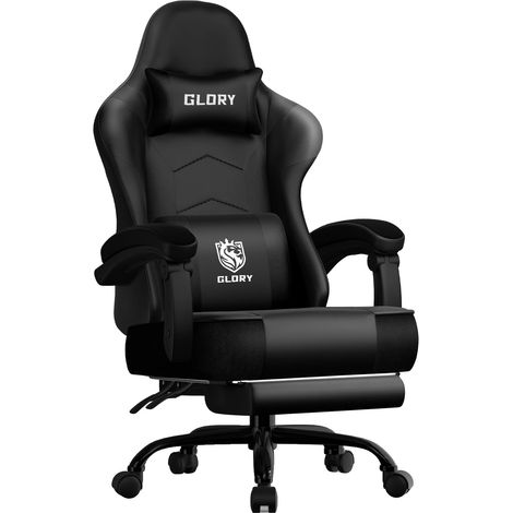 Silla gaming, diseño ergonómico, inclinación ajustable, negra. (1/2)