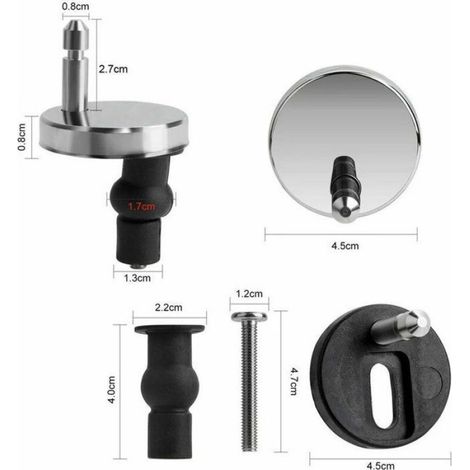 2 charnières universelles pour abattant de toilette en inox, réglables, installation simple, mécanisme fermeture douce (1/4)