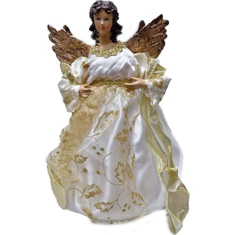 Angelo punta per albero di natale puntale oro e bianco decorazioni addobbi H30cm ornamento allestimento natalizio con pelliccia (1/5)