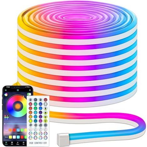 Bande LED néon RGB de 15 m, flexible, multicolore contrôle avec application/télécommande, IP67 RGB Neon Ruban Led, pour décoration intérieure et extérieure [Classe énergétique C] (1/5)