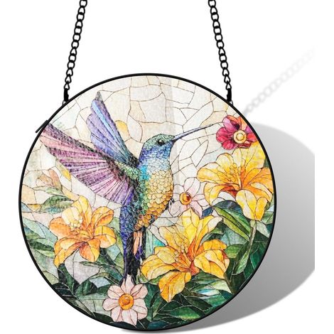 Attrape-soleil vitrail colibri 9 cm décoration suspendue fenêtre oiseau lumineux cadeau maison (1/5)