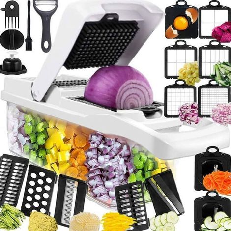 Coupe-Légumes Mandoline 22 en 1 Multifonction avec 13 Lames Réglables, Râpe, Trancheuse, Julienne et Accessoires, Facile à Nettoyer